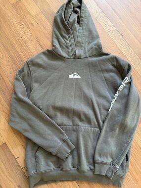 Quiksilver Boys Olive Green Crewneck Hoodie with White Logo